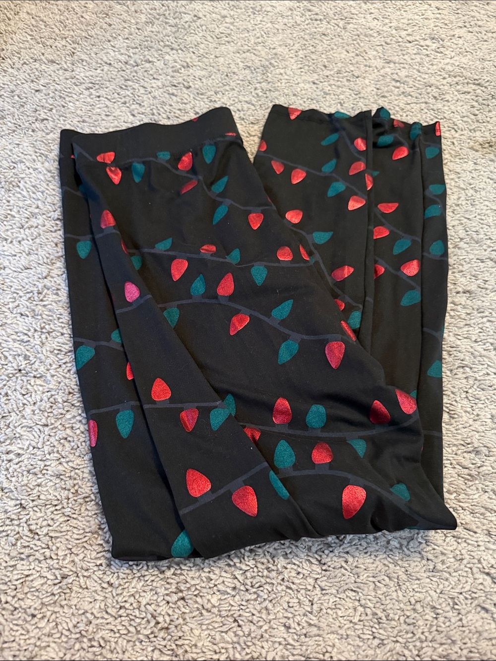 Zoe + Liv Black Leggings with Red and Teal Lightbulb Print